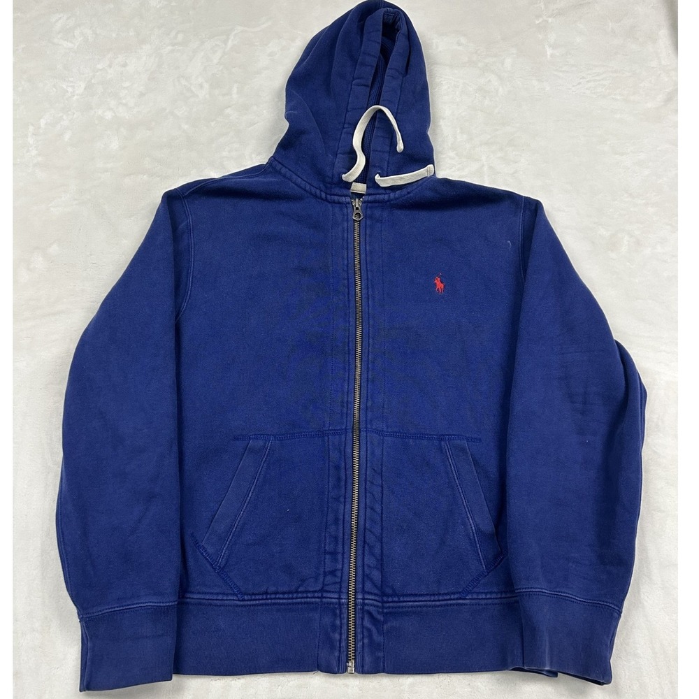 Polo Ralph Lauren Full Zip Hoodie Mens Large Blue Red Pony Logo Fleece Jacket